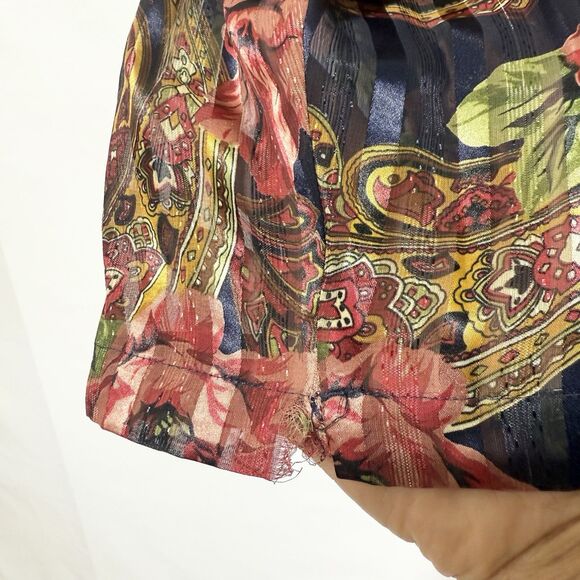 Vintage Victoria’s Secret Floral Paisley Satin Pajama Top M Navy Red Button Up - Picture 6 of 11